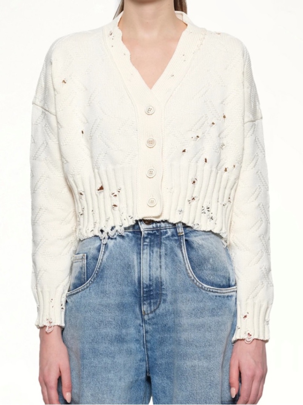 Marni Disheveled Cropped Cardigan 100% Cotton Off White NWT Size 38 IT